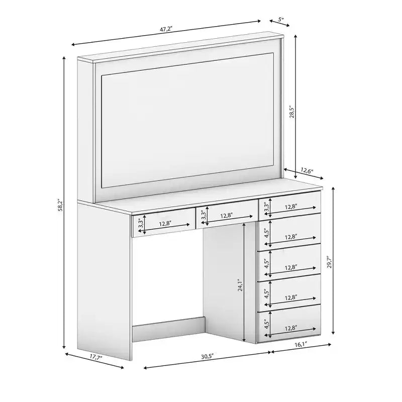Nuit Lighted Makeup Vanity with Knobs - Boahaus