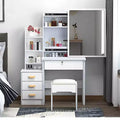 34.8W Vanity Table with 4 Drawers and Chair, Vanity Mirror with 3-Colors LED Light for Makeup, White 4W - ModernLuxe