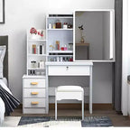 34.8W Vanity Table with 4 Drawers and Chair, Vanity Mirror with 3-Colors LED Light for Makeup, White 4W - ModernLuxe