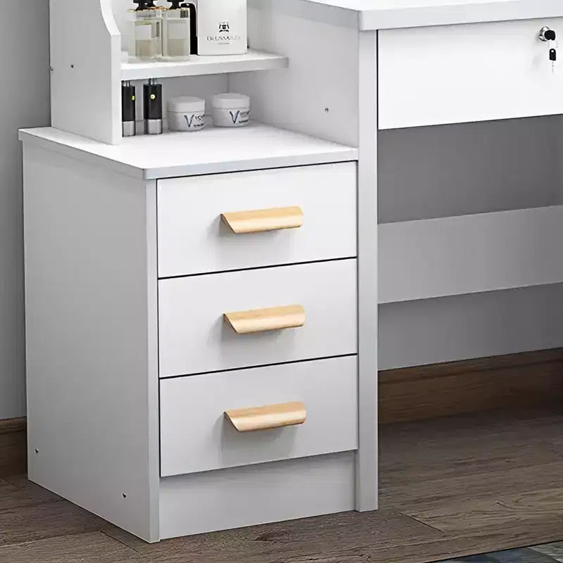 34.8W-meikkipöytä 4 laatikolla ja tuolilla, meikkipeili kolmivärisellä LED-valolla, valkoinen 4W – ModernLuxe