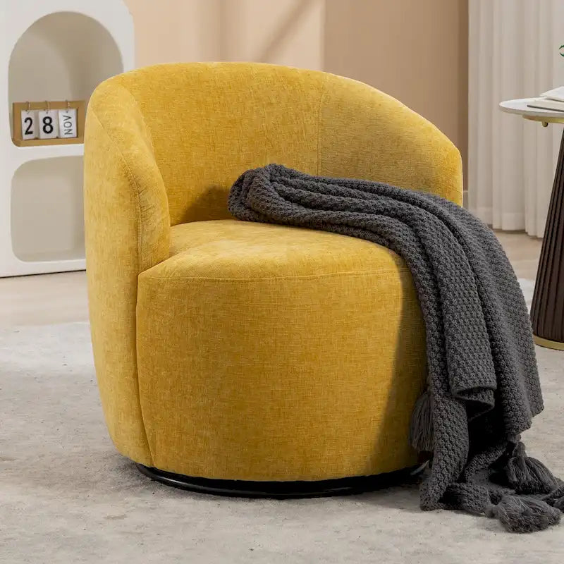 Chenille Fabric Swivel Accent Barrel Chair - 25.60 x 25.60 x 27.56