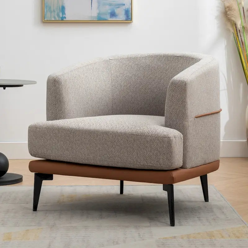Fauteuil baquet moderne en tissu bicolore, fauteuil rembourré à accoudoirs arrondis pour le salon, la chambre ou la salle de lecture, orange brûlé