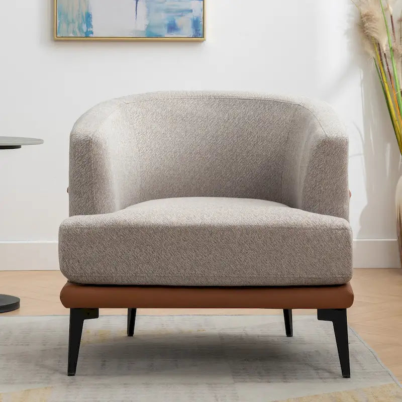 Fauteuil baquet moderne en tissu bicolore, fauteuil rembourré à accoudoirs arrondis pour le salon, la chambre ou la salle de lecture, orange brûlé