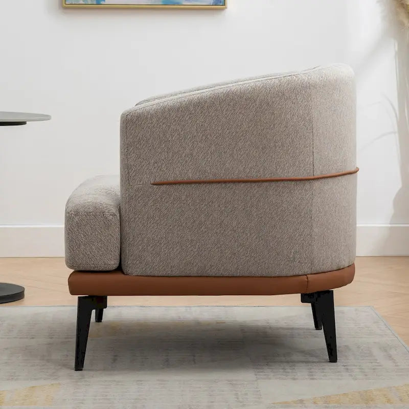 Fauteuil baquet moderne en tissu bicolore, fauteuil rembourré à accoudoirs arrondis pour le salon, la chambre ou la salle de lecture, orange brûlé