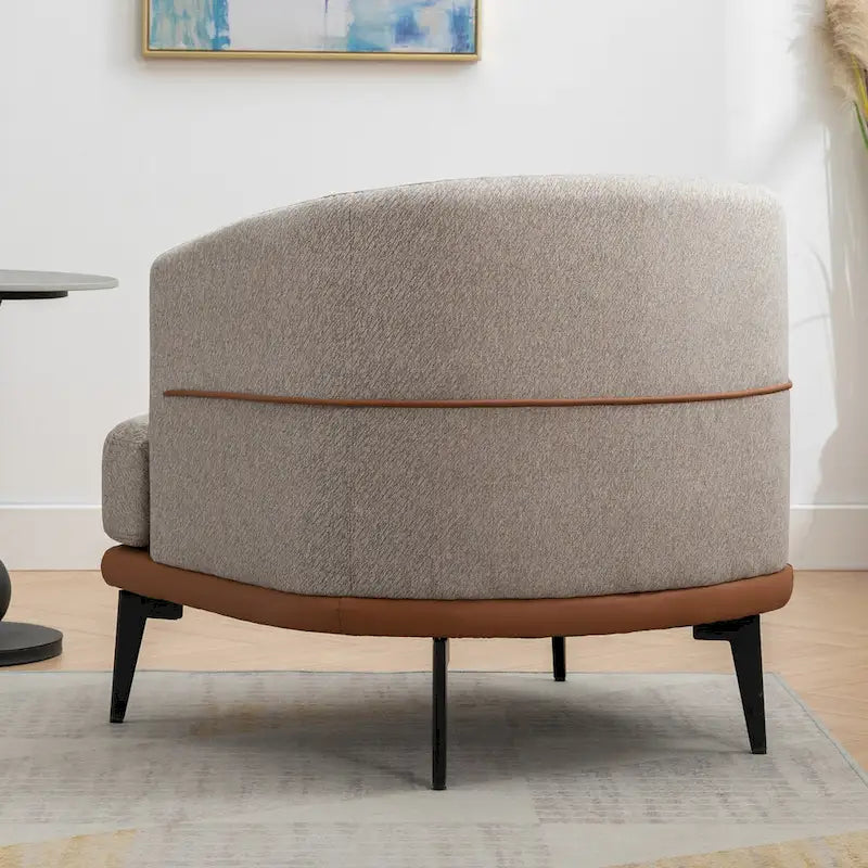 Fauteuil baquet moderne en tissu bicolore, fauteuil rembourré à accoudoirs arrondis pour le salon, la chambre ou la salle de lecture, orange brûlé
