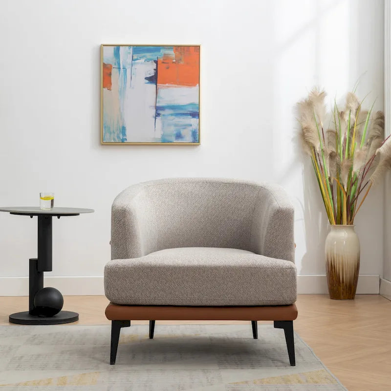 Fauteuil baquet moderne en tissu bicolore, fauteuil rembourré à accoudoirs arrondis pour le salon, la chambre ou la salle de lecture, orange brûlé