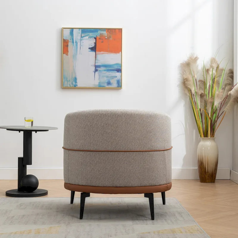 Fauteuil baquet moderne en tissu bicolore, fauteuil rembourré à accoudoirs arrondis pour le salon, la chambre ou la salle de lecture, orange brûlé