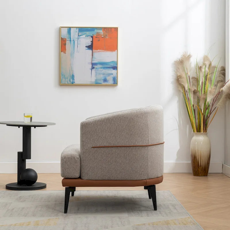 Fauteuil baquet moderne en tissu bicolore, fauteuil rembourré à accoudoirs arrondis pour le salon, la chambre ou la salle de lecture, orange brûlé