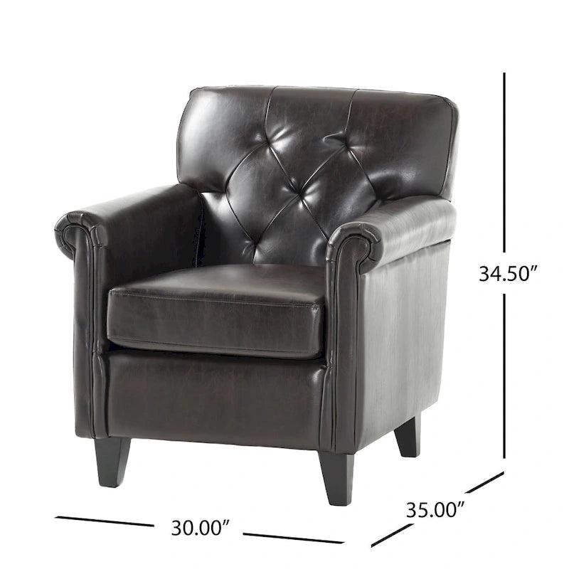 Veronica Tufted Brown Leather Club Chair by Christopher Knight Home