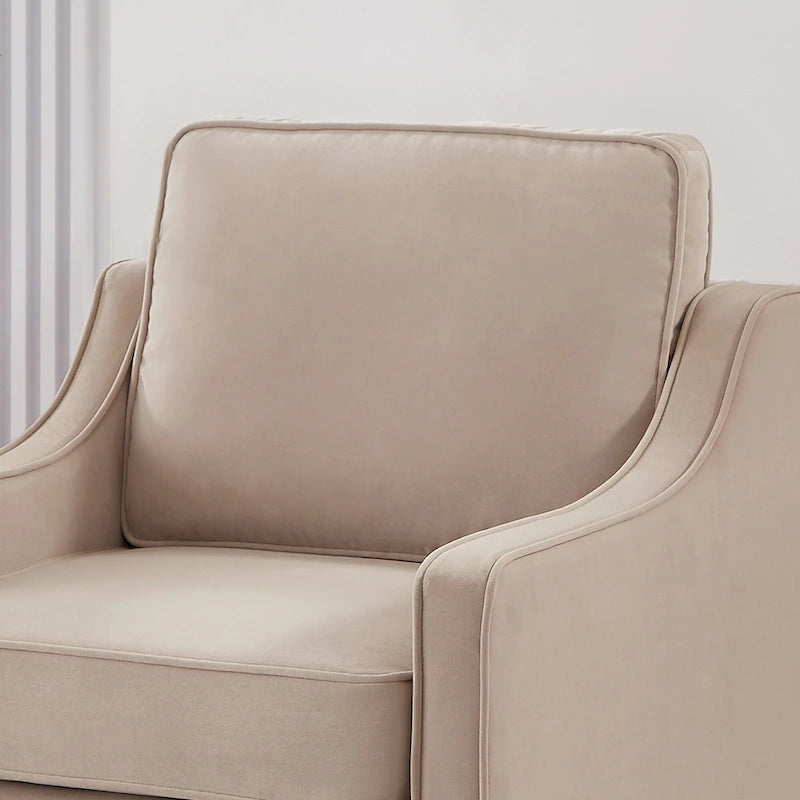 Modern Velvet Upholstered Armchair with Wooden Legs