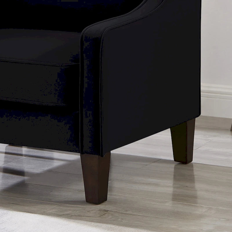 Modern Velvet Upholstered Armchair with Wooden Legs