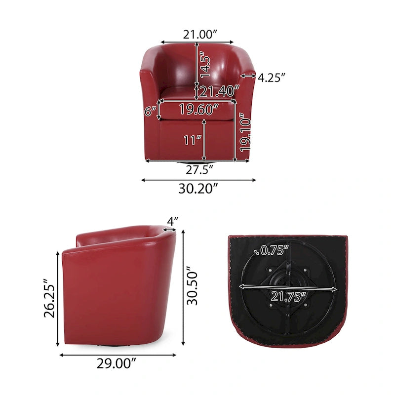 Obrotowy fotel klubowy Daymian marki Christopher Knight Home — 29.00 D x 30.20 W x 30.50 H