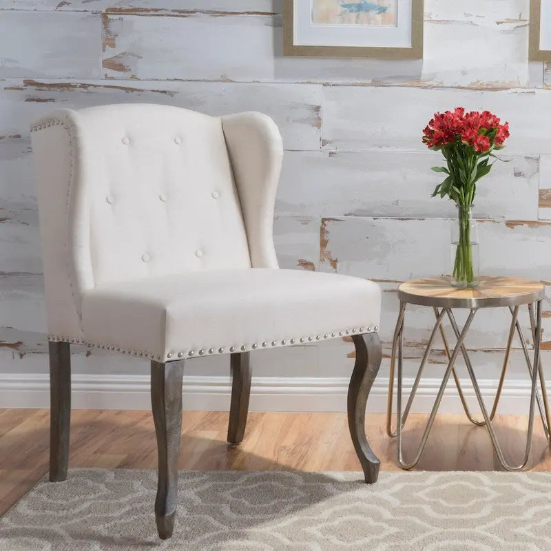 Niclas Wing Back Studded Fabric Accent Chair by Christopher Knight Home