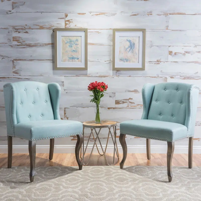 Sillones decorativos de tela con respaldo alto y tachuelas Niclas, juego de 2, de Christopher Knight Home
