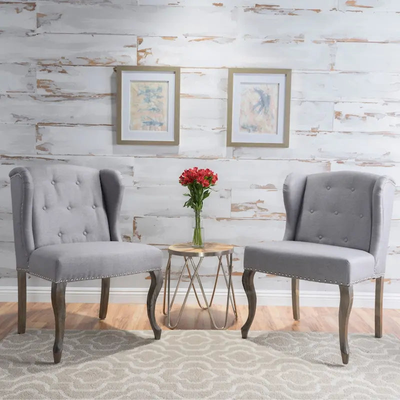 Sillones decorativos de tela con respaldo alto y tachuelas Niclas, juego de 2, de Christopher Knight Home