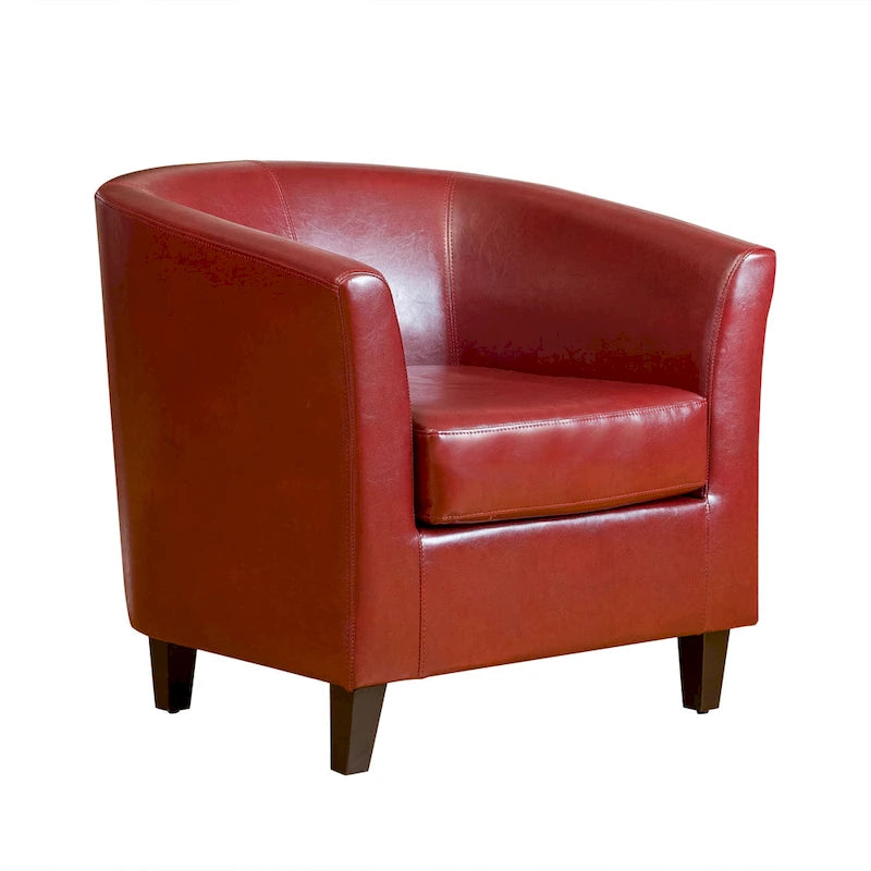 Poltrona club a pozzetto in pelle rigenerata rosso bordeaux di Christopher Knight Home