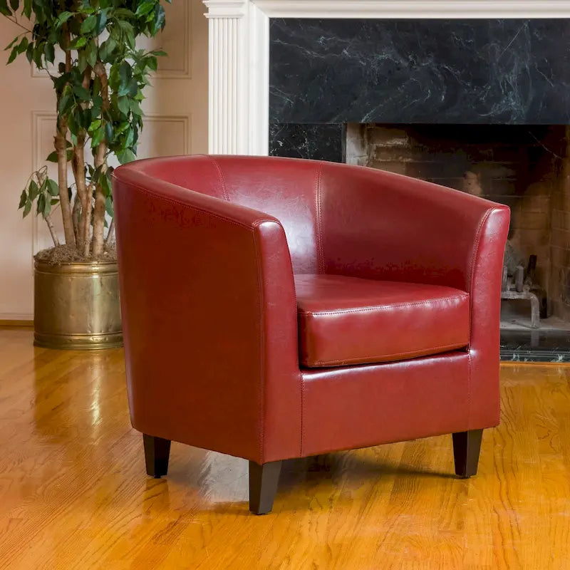Poltrona club a pozzetto in pelle rigenerata rosso bordeaux di Christopher Knight Home