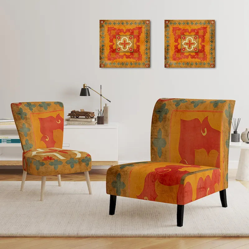 Designart Moroccan Orange Tiles Collage II Upholstered Bohemian Chic Accent Chair - Arm Chair