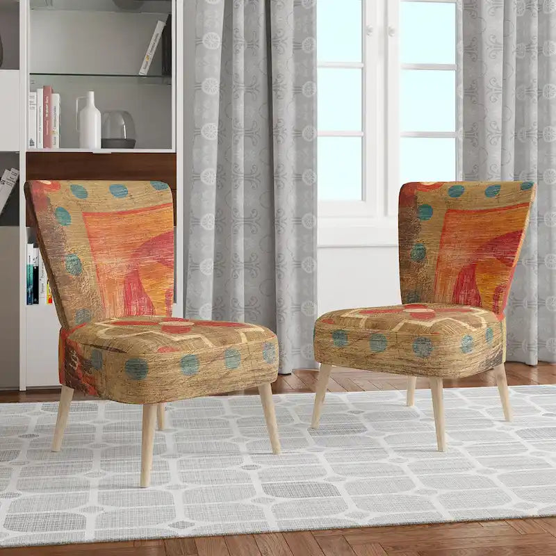 Designart Moroccan Orange Tiles Collage II Upholstered Bohemian Chic Accent Chair - Arm Chair