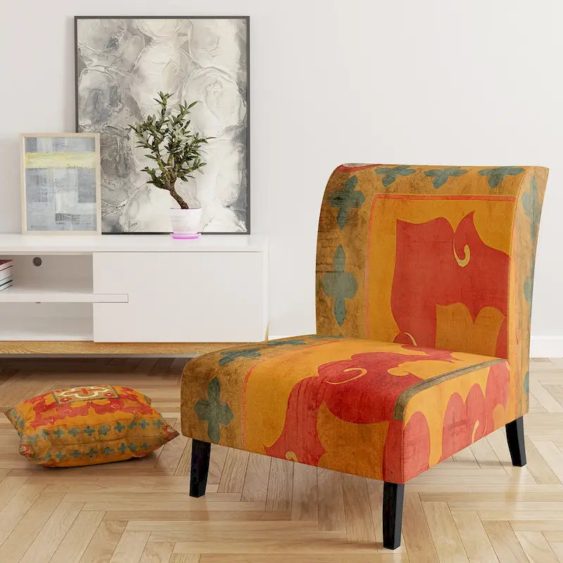 Designart Moroccan Orange Tiles Collage II Upholstered Bohemian Chic Accent Chair - Arm Chair
