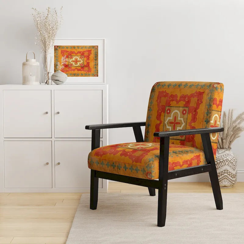 Designart Moroccan Orange Tiles Collage II Upholstered Bohemian Chic Accent Chair - Arm Chair