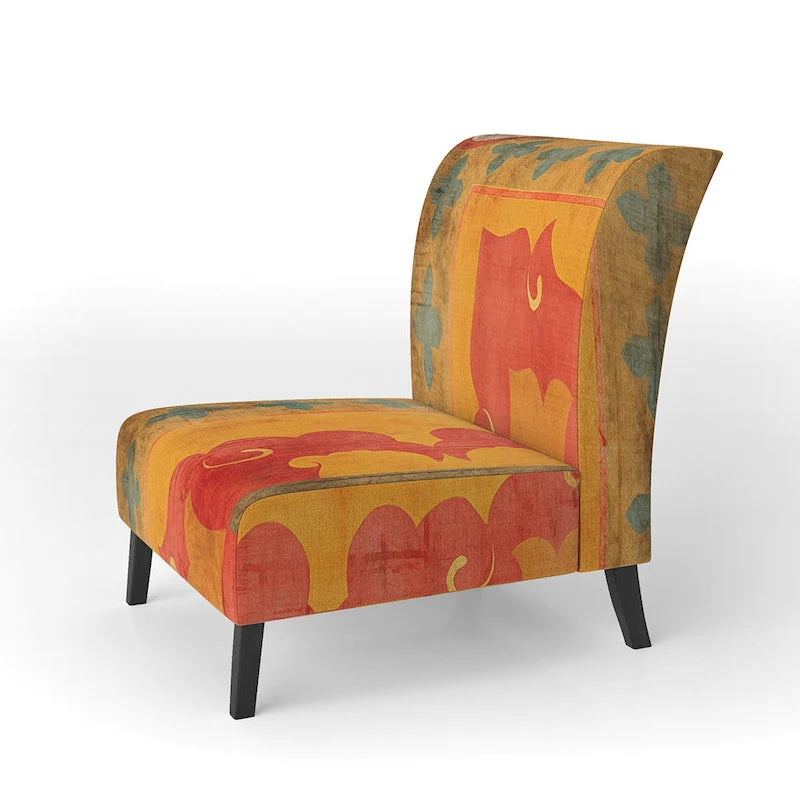 Designart Moroccan Orange Tiles Collage II Upholstered Bohemian Chic Accent Chair - Arm Chair