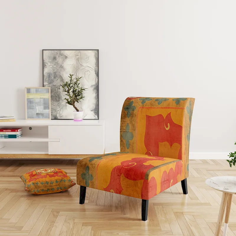 Designart Moroccan Orange Tiles Collage II Upholstered Bohemian Chic Accent Chair - Arm Chair
