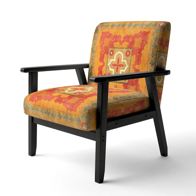 Designart Moroccan Orange Tiles Collage II Upholstered Bohemian Chic Accent Chair - Arm Chair
