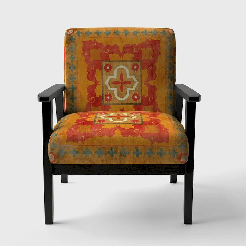 Designart Moroccan Orange Tiles Collage II Upholstered Bohemian Chic Accent Chair - Arm Chair