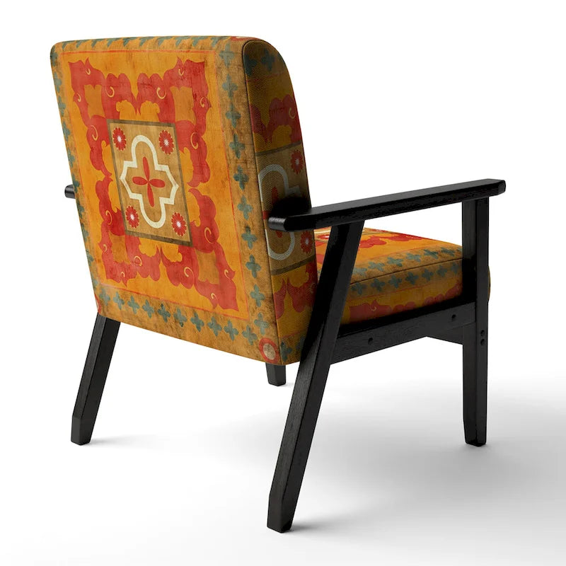 Designart Moroccan Orange Tiles Collage II Upholstered Bohemian Chic Accent Chair - Arm Chair