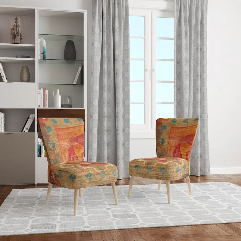 Designart Moroccan Orange Tiles Collage II Upholstered Bohemian Chic Accent Chair - Arm Chair