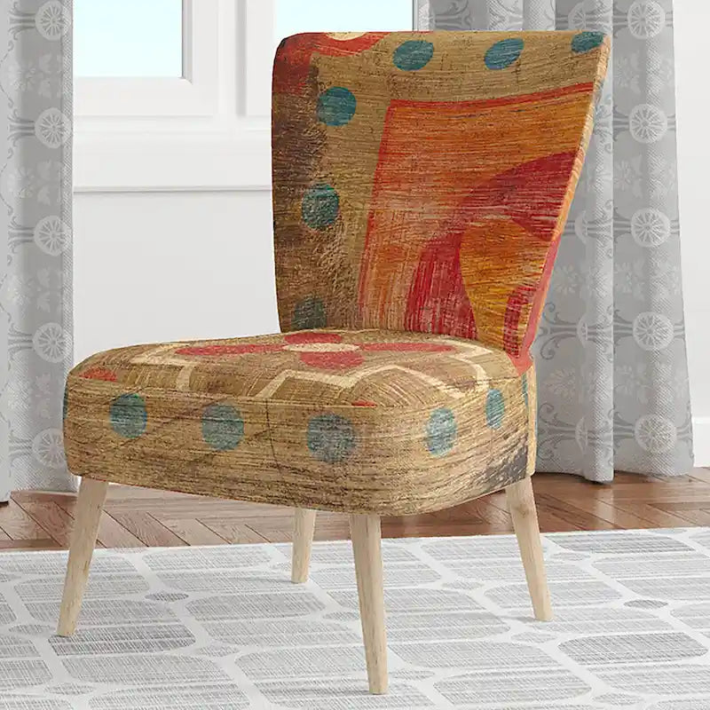Designart Moroccan Orange Tiles Collage II Upholstered Bohemian Chic Accent Chair - Arm Chair