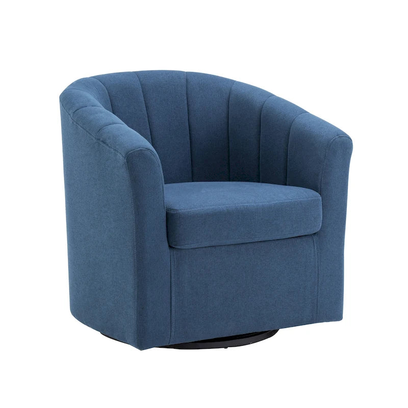 Silla decorativa giratoria de tela tipo barril Matilde de Porthos Home, con cojín de asiento extraíble