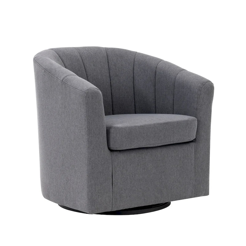 Silla decorativa giratoria de tela tipo barril Matilde de Porthos Home, con cojín de asiento extraíble