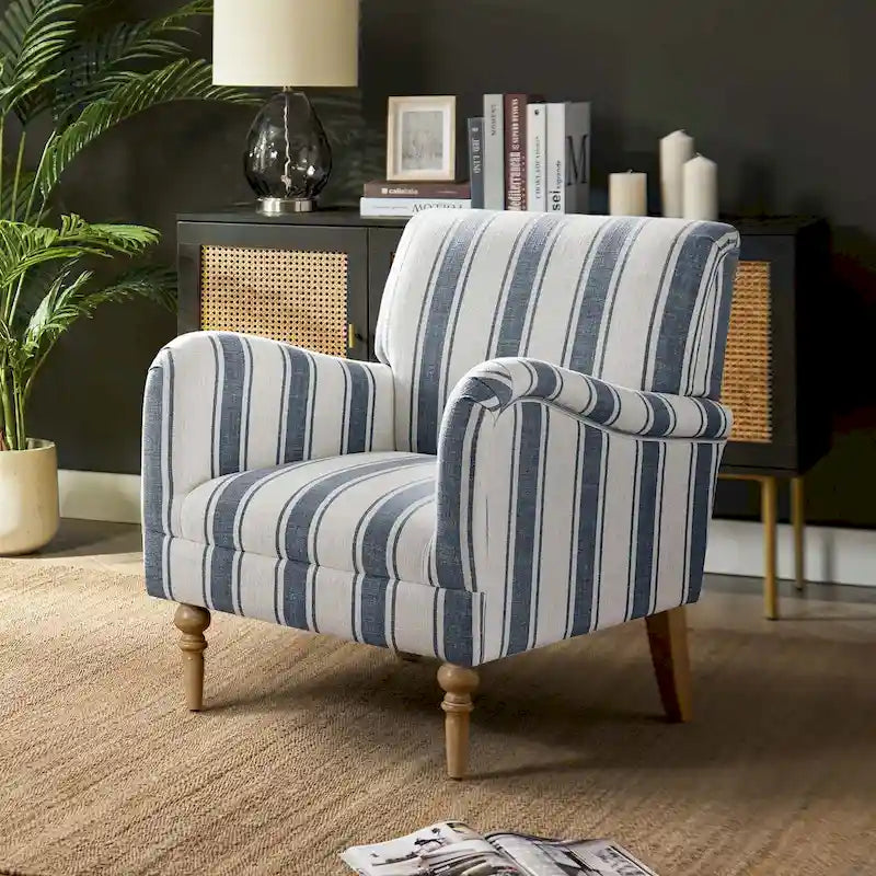 Silla de brazos clásica y contemporánea con rayas y patas torneadas Seip de HULALA HOME