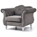 Yuvarlak dekoratif yastıklı Hollywood Chesterfield düğme kapitone kadife vurgulu sandalye - 39L x 35W x 34H