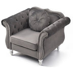 Yuvarlak dekoratif yastıklı Hollywood Chesterfield düğme kapitone kadife vurgulu sandalye - 39L x 35W x 34H