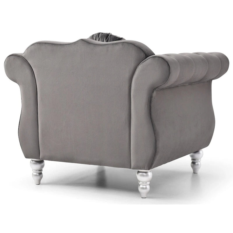 Yuvarlak dekoratif yastıklı Hollywood Chesterfield düğme kapitone kadife vurgulu sandalye - 39L x 35W x 34H
