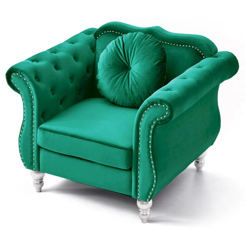 Yuvarlak dekoratif yastıklı Hollywood Chesterfield düğme kapitone kadife vurgulu sandalye - 39L x 35W x 34H
