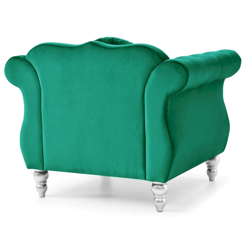 Yuvarlak dekoratif yastıklı Hollywood Chesterfield düğme kapitone kadife vurgulu sandalye - 39L x 35W x 34H