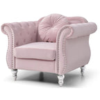 Yuvarlak dekoratif yastıklı Hollywood Chesterfield düğme kapitone kadife vurgulu sandalye - 39L x 35W x 34H