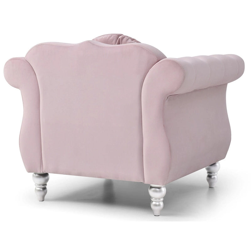 Yuvarlak dekoratif yastıklı Hollywood Chesterfield düğme kapitone kadife vurgulu sandalye - 39L x 35W x 34H