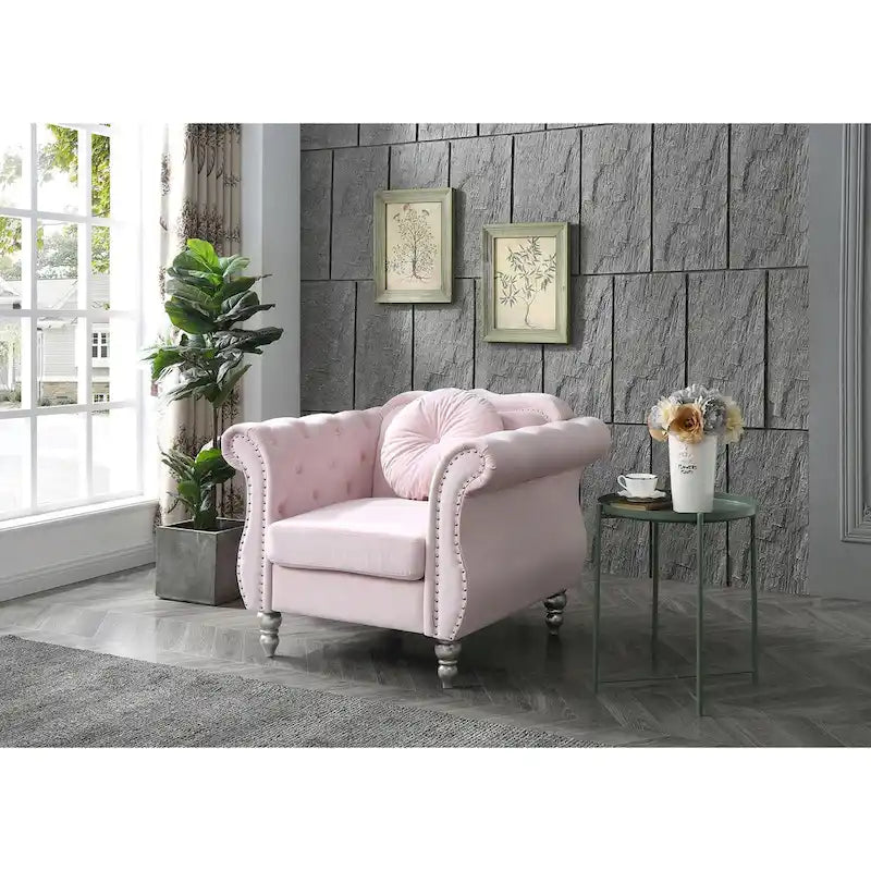 Yuvarlak dekoratif yastıklı Hollywood Chesterfield düğme kapitone kadife vurgulu sandalye - 39L x 35W x 34H