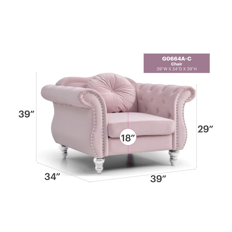 Yuvarlak dekoratif yastıklı Hollywood Chesterfield düğme kapitone kadife vurgulu sandalye - 39L x 35W x 34H