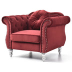 Yuvarlak dekoratif yastıklı Hollywood Chesterfield düğme kapitone kadife vurgulu sandalye - 39L x 35W x 34H