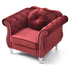 Yuvarlak dekoratif yastıklı Hollywood Chesterfield düğme kapitone kadife vurgulu sandalye - 39L x 35W x 34H