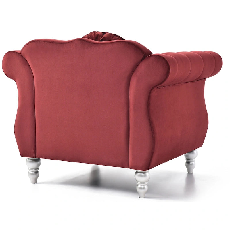 Yuvarlak dekoratif yastıklı Hollywood Chesterfield düğme kapitone kadife vurgulu sandalye - 39L x 35W x 34H