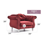 Yuvarlak dekoratif yastıklı Hollywood Chesterfield düğme kapitone kadife vurgulu sandalye - 39L x 35W x 34H