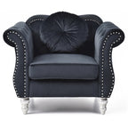 Yuvarlak dekoratif yastıklı Hollywood Chesterfield düğme kapitone kadife vurgulu sandalye - 39L x 35W x 34H