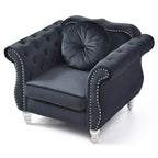 Yuvarlak dekoratif yastıklı Hollywood Chesterfield düğme kapitone kadife vurgulu sandalye - 39L x 35W x 34H